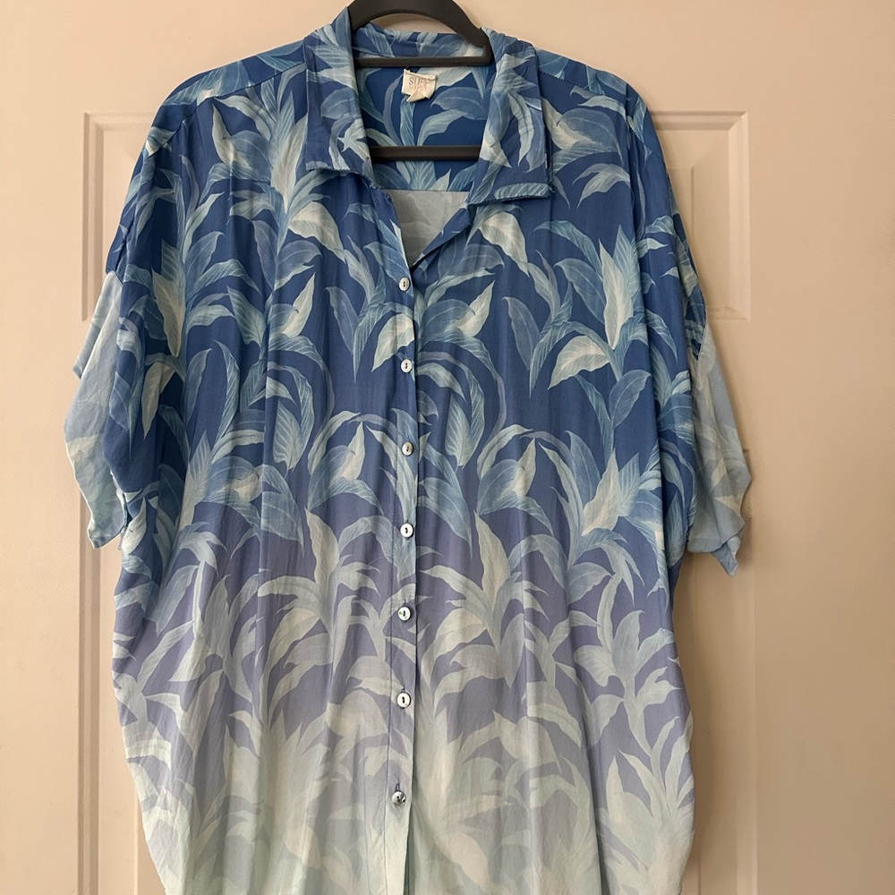 Shirt Beach Boho Surf Gypsy Blue Leaf
